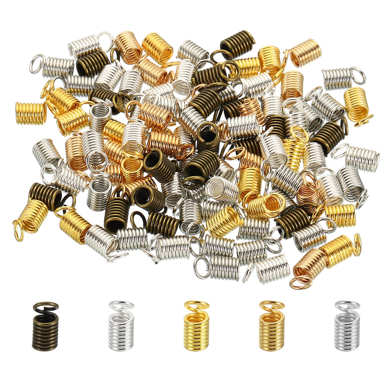 PATIKIL Cord End Caps, 100Pcs 4.5x9.5mm Metal Spring Coil End Tips Crimp Terminators Caps for Jewelry Making Bracelets Necklace DIY Crafting, Multicolored