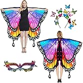 plainshe Halloween Costumes for Women Adult,Butterfly Wings Double-Sided,Butterfly Costume for Women,3PCS Rainbow Fairy Wings Set.