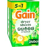 Gain, Laundry Dryer Sheets, Fabric Softener Wrinkle Reducing Anti Static Sheets, Original Scent, 240 Count (Packaging May Vary)