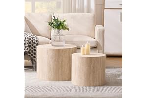 Ya-Home Round Coffee Tables Side Table Set of 2, Wood Nesting End Table for Living Room Balcony Office, No Assembling
