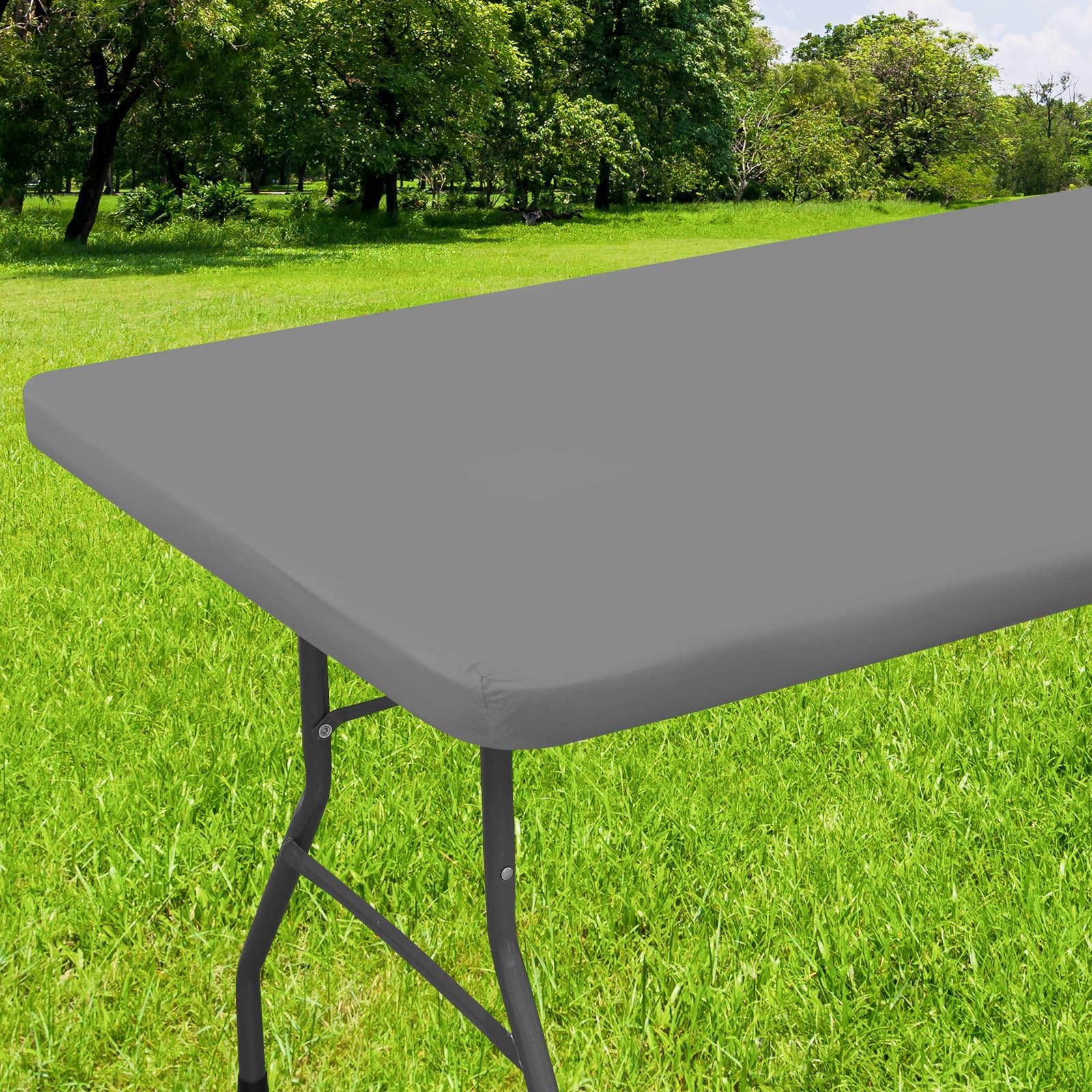Photo 1 of Smiry Rectangle Tablecloth, Elastic Fitted Flannel Backed Vinyl Tablecloths for 5ft Folding Tables, Waterproof Wipeable Table Covers for Indoor, Outdoor, Picnic and Camping (Grey, 30"x60")