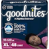 Goodnites Girls' Nighttime Bedwetting Underwear, Size Extra Large (95-120 lbs), 48 Ct (2 Packs of 24), Packaging May Vary