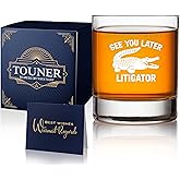 TOUNER See You Later Litigator Funny Crocodile Old Fashioned Whiskey Glasses, Birthday Gifts for Lawyer or Attorney Friend, Funny Lawyer Gifts for Law School Graduates, Lawyer Graduation Gifts