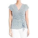 Max Studio Women's Crepe Short Sleeve Faux Wrap Top