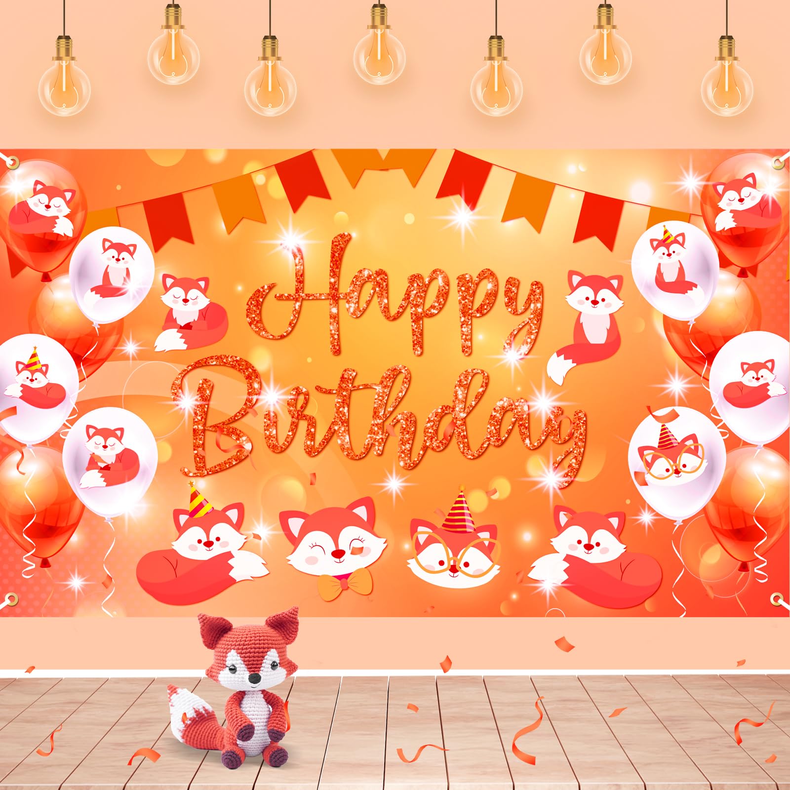 Photo 1 of Fox Birthday Decorations Fox Happy Birthday Banner Large Animal Fox Birthday Banner Party Supplies Cute Fox Birthday Background for Boys Girls Birthday Party Baby Shower Decor 70x43 inch