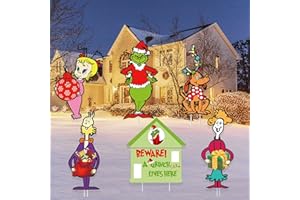 PISKEKAT 6Pcs Grinchs Christmas Decorations, Grinchs Yard Signs with Stakes for Xmas Decor, Grinchs Cindy Max Signs for Christmas Decor Outdoor Holiday Decorations Outdoor