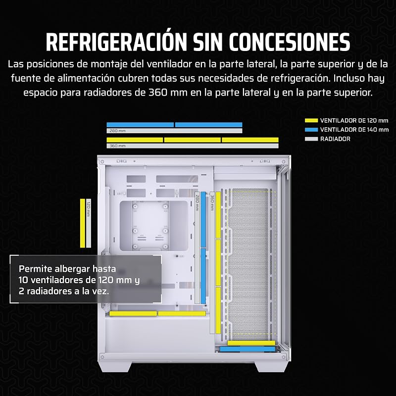 Caixa de PC ATX de meia-torre 3500X - Vidro Panorâmico Temperado - Ligação Reversa Compatível com Motherboard - Sem ventoinhas incluídas - Branco