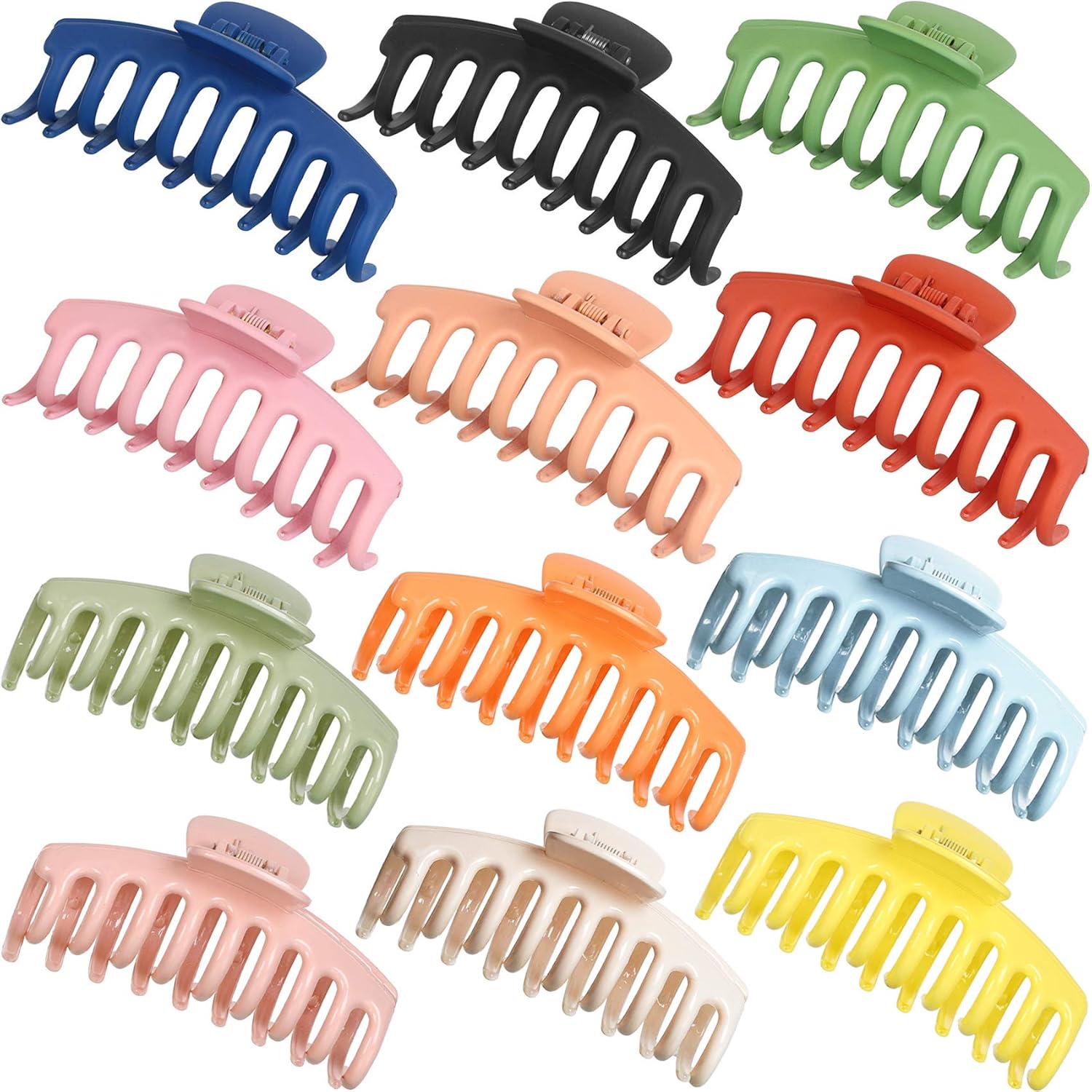 12 Pieces Big Hair Claw Clips, Messen Large Jaw Clips Non Slip Hair Clip Clamps Strong Hold Hair Catch Styling Accessories Ponytail Holder for Women Girls Christmas, 12 Colors : Beauty