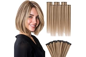 Hairro 6PCS 6 Clips In Short Hair Extensions Remy Real Human Hair Clip Ins Mini Clip On Hairpin Hairpieces For Women 31g 10 Inch #4P27 Medium Brown&Dark Blonde