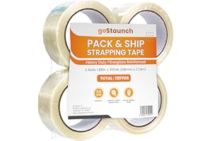 goStaunch Strapping Tape (1.88" x 30 yds, Pack of 4) Filament Tape Rolls - 5.5mil Fiberglass Tape - Reinforced Packing Tape - Synthetic PET Adhesive Heavy Duty Packing Tape