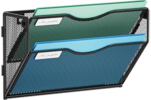 Marbrasse Wall File Holder 2-Tier Hanging Wall File Organizer, Mesh Mail Holder for Papers, Wall Mount File Clipboard & Magazine Organizer Great for Office Home (Black)