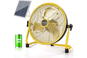 blessny 14 Inch Rechargeable Floor Fan Solar Powered, 15000mAh battery Portable Cordless Floor Fan with 12 Speeds Metal Blades for Outdoor, Camping, BBQ, Fishing