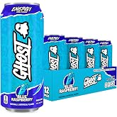 GHOST Energy Drink, Zero Sugars, 12-Pack, Blue Raspberry, 16oz | Energy &amp; Focus Pre Workout Drink, No Artificial Colors, Gluten-Free, Vegan - 200MG Natural Caffeine, L-Carnitine, Taurine