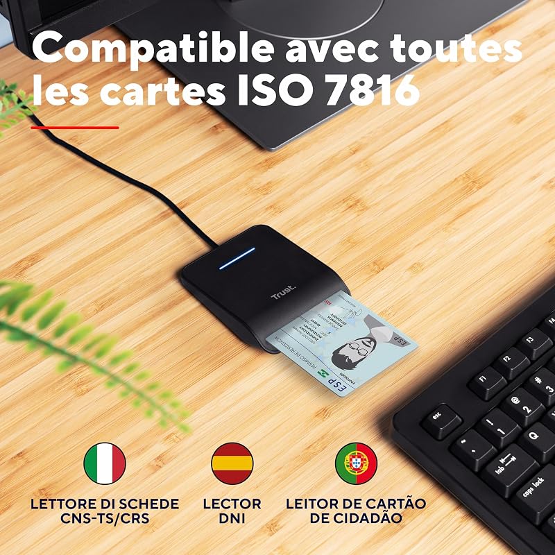 Lecteur de Carte DNI USB, Lecteur de Carte Identité, Noir