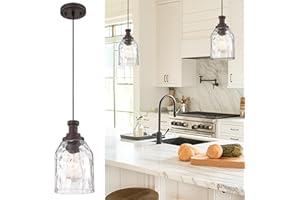 zeyu 1-Light Kitchen Hanging Light Fixture, Farmhouse Island Pendant Lighting, Water Ripple Glass Shade, Oil Rubbed Bronze Finish, ZG33M1L-L ORB-WG