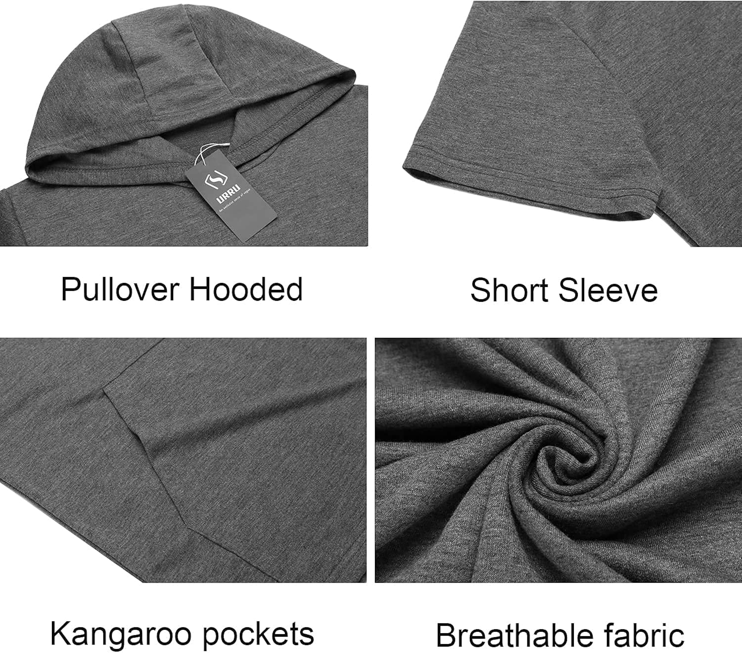 URRU Men's Workout Hoodie Tank Tops Short Sleeve Shirts Gym Fitness Stringers with Kanga Pocket Pockets S-XXL: Clothing