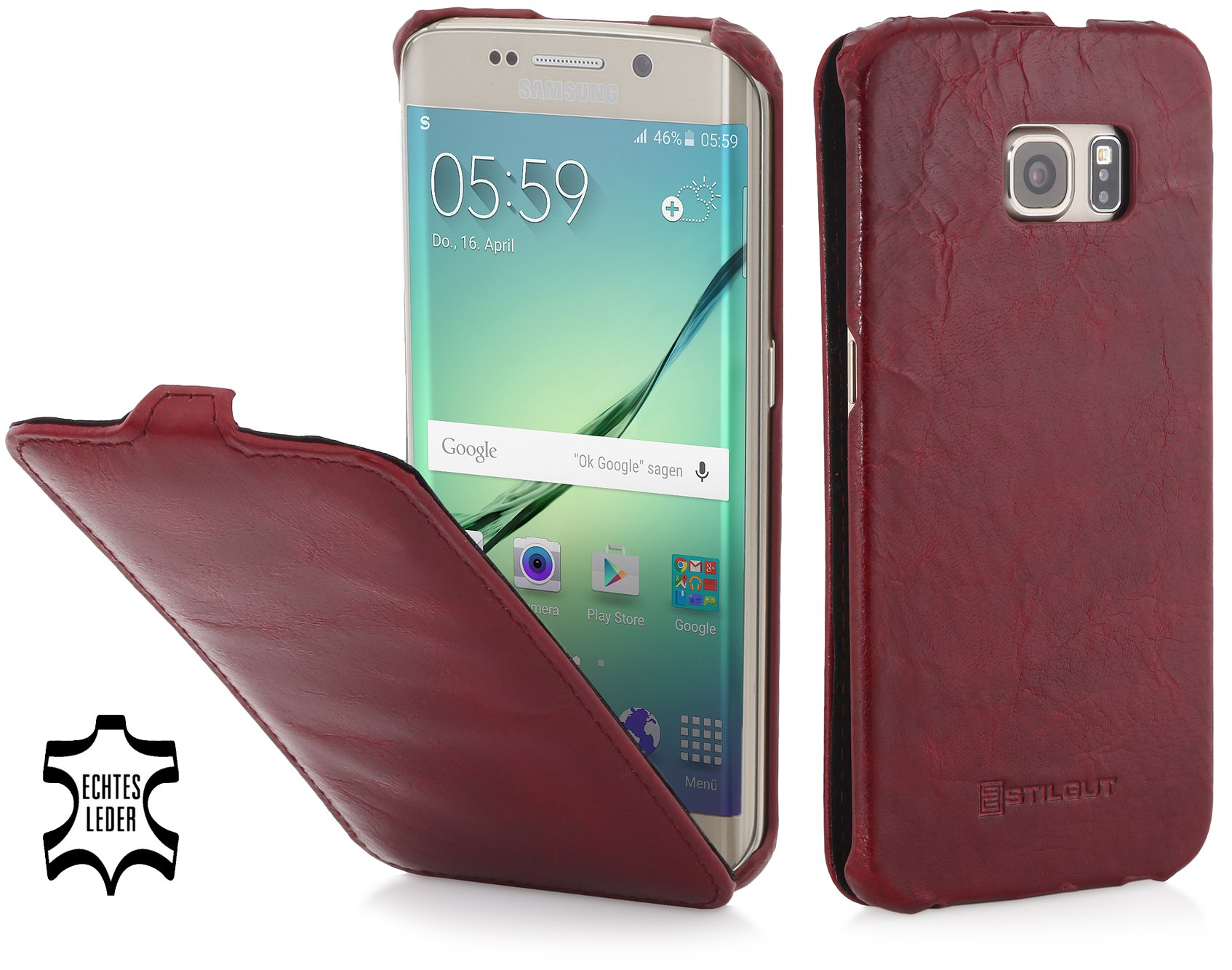 StilGut UltraSlim Leather Case for Samsung Galaxy S6 Edge Lava Red