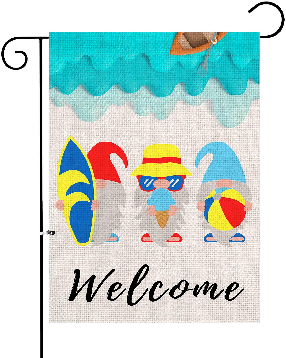 XIFAN Summer Welcome Garden Flag Beach Gnome Heavyweight Burlap Double Sided Small 12.5 x 18 Inch Yard Outdoor Decoration