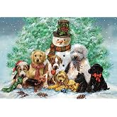 Puppies and Snowman Deluxe Boxed Holiday Cards (20 cards, 21 envelopes)