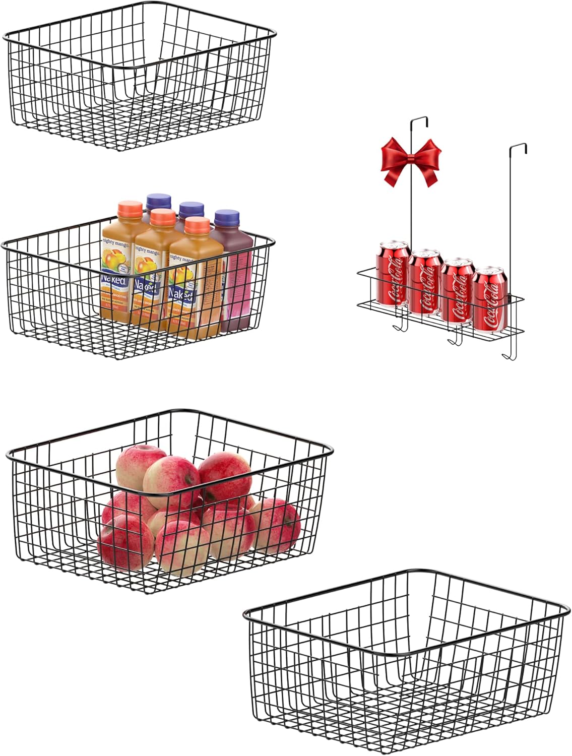 amazon storage baskets on Amazon Com Ispecle Wire Storage Baskets 4 Pack Metal Wire Basket Large Freezer Baskets Organizer Bins With Door Organizer For Kitchen Pantry Shelf Laundry Cabinets Garage Black Kitchen Dining