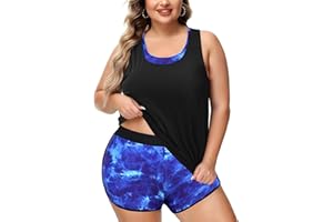 NIeyook Women Plus Size 3 Piece Tankini Swimsuits Athletic Bathing Suits with Boy Shorts Tank Top with Sports Bra