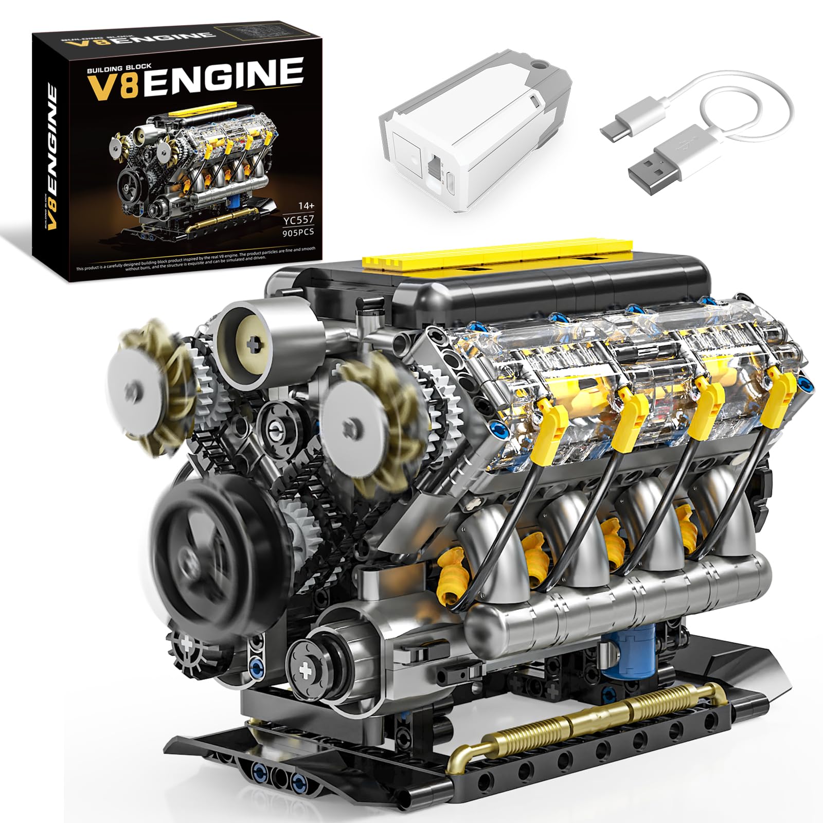 Technik V8 Motor Bausatz Bausteine Klemmbausteine, Ideas Mini V8 Eigene Modellbausatz für Erwachsene, Kompatibel mit Lego Set, STEM Spielzeug Geschenk für Auto Fans und Jungen ab 14 Jahren (905 Teile)