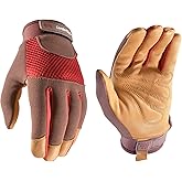 Wells Lamont Women's Breathable ComfortHyde Leather Hybrid Work Gardening Gloves, Small (7872S), Red
