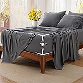 Bedsure Deep Pocket Queen Sheets - 6 Piece, Prewashed Ultra-Soft Queen Sheet Set, Fits Mattresses Up to 18 Inches Thick, Breathable & Secure Fit, Hotel Luxury Bedding, Grey