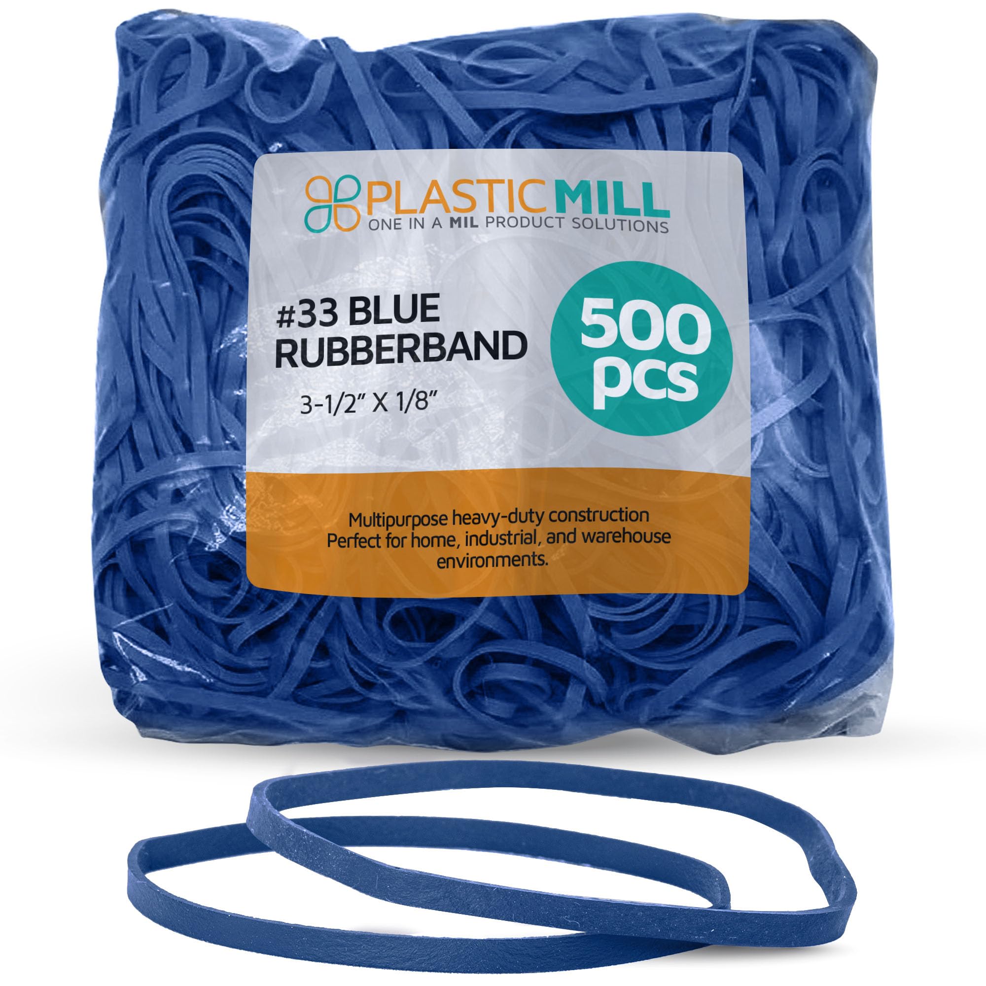 PlasticMill Rubber Bands - #33 Size - Rubberbands - 1Lb/500 Count 1 Pound / 500 Count Blue