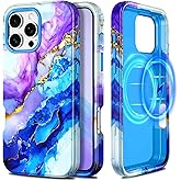 Casetego for iPhone 16 Pro Max Case,Compatible with MagSafe,[Military Grade Drop Test] Full Body Protection Slim Shockproof Rugged Marble Women Girls Case for iPhone 16 Pro Max 6.9 inch,Azure Blue