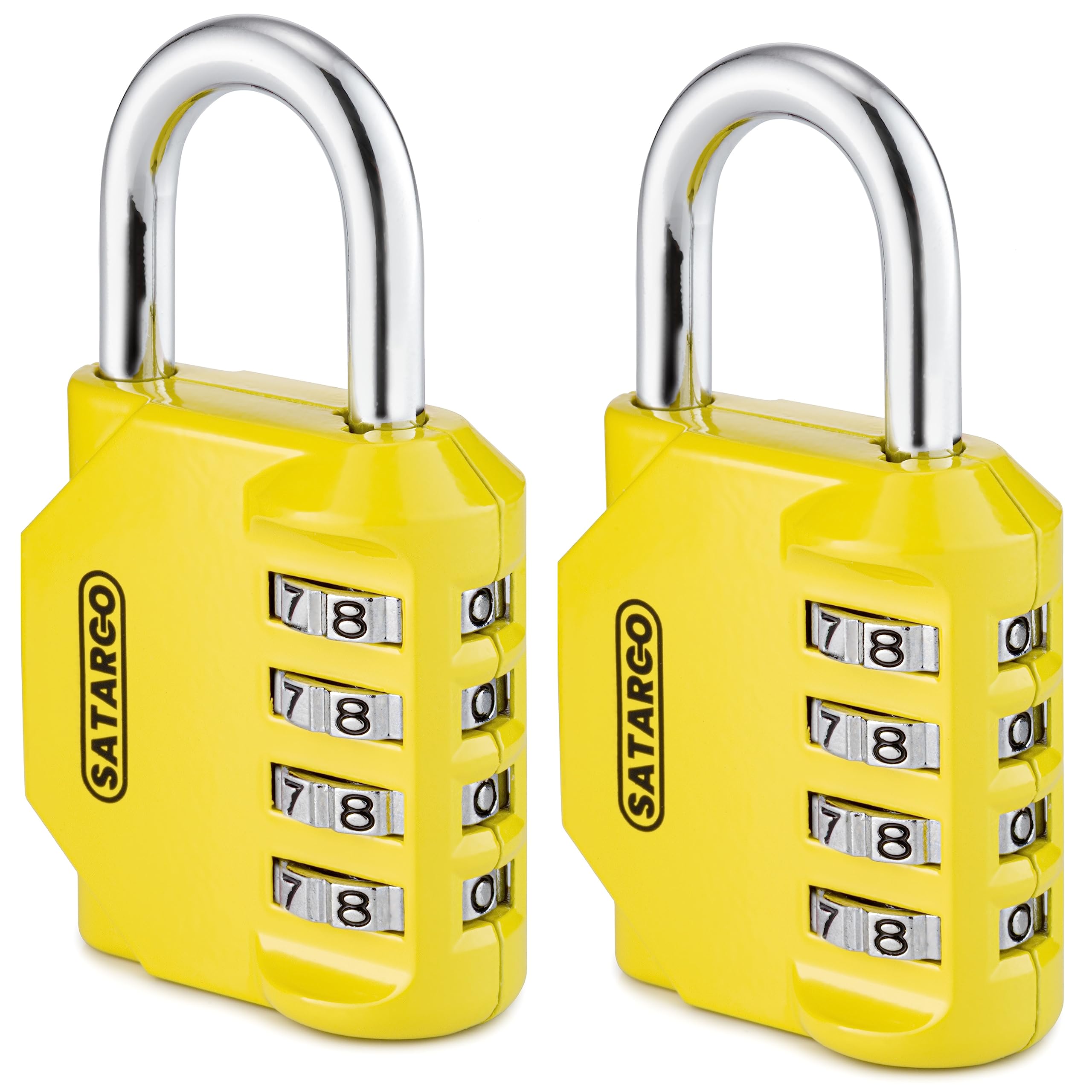 Satargo 4 Digit Combination Padlock for Gym Locker - Indoor and Outdoor Weatherproof Padlock with Code - Cut Resistant Digital School Locker Padlock (Yellow, 2 Pack)