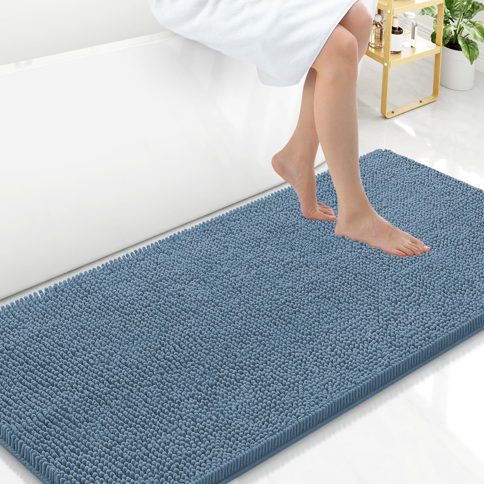 Arotive Bathroom Rugs 47x24, Extra Soft Absorbent Shaggy Chenille Bath Rugs, Machine Washable Rubber Backing Non-Slip Bath Mats for Bathroom Floor Tub and Shower, Home Decor Accessories,Grayish Blue Image