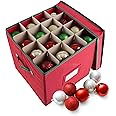 Elf Stor Christmas Adjustable Dividers and Lid Ornaments Storage Box, Red
