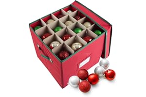 Elf Stor Christmas Adjustable Dividers and Lid Ornaments Storage Box, Red