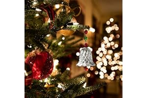 PEEOHMGZ Christmas Ornaments Bell Ornament with Red Ribbon Annual Christmas Tree Decoration Clear Crystal Bell Decors for Christmas Holiday Party Supplies (White)