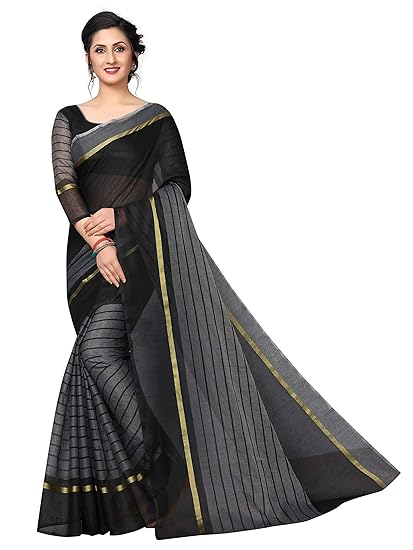 Womens Banarasi Cotton Silk Saree With Blouse Piece