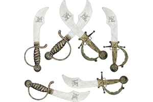 PEMALIN 6 pcs Plastic Pirate Swords Set - Kids Pirate Cosplay Cutlass Supplies Pirate Toy Weapon for Dress-Up, Pretend Play, Party Favors, Halloween Costume Props