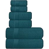 Elvana Home Ultra Soft 6 Pack Cotton Towel Set, Contains 2 Bath Towels 28x55 inch, 2 Hand Towels 16x24 inch & 2 Wash Coths 12x12 inch, Ideal Everyday use, Compact & Lightweight - Teal