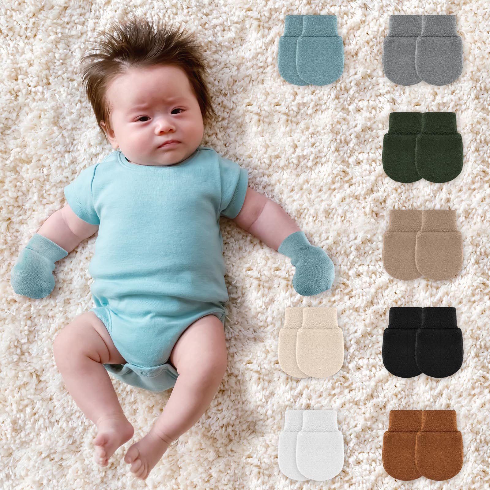Cuffbow 16 Pairs Baby Mittens for Newborn Baby Boys Girls Infant Toddler Mittens No Scratch Gloves for Babies 0-6 Months