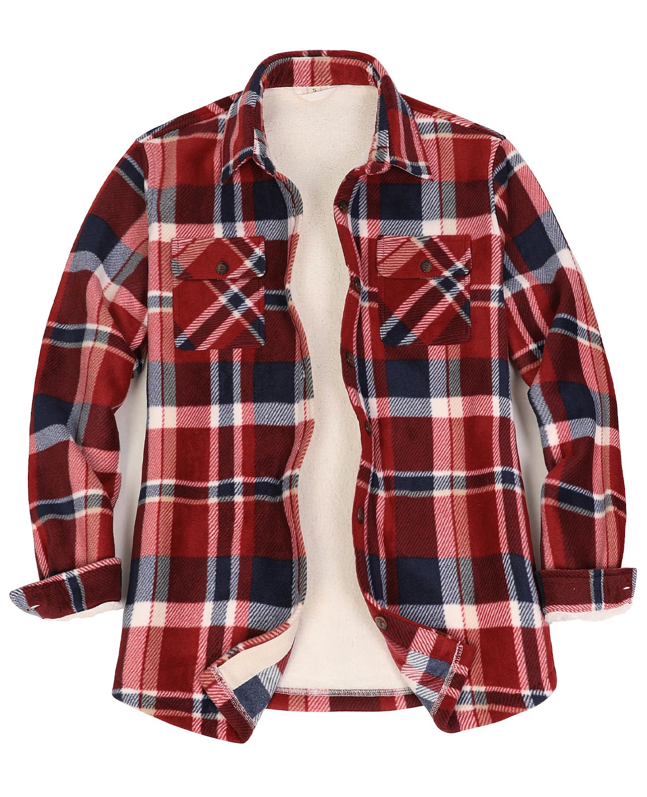ThCreasa Christmas Jackets for Women Button Down Sherpa Lined Flannel Shacket Women Long Sleeve Sturdy Shirt Jacket Redwood L Image