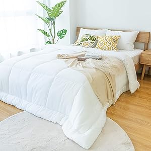 CHOSHOME White Queen Down Alternative Comforter Quilted Bed Comforter for All Season, Soft Warmth Hypoallergenic Polyester Microfiber Fill Bedding