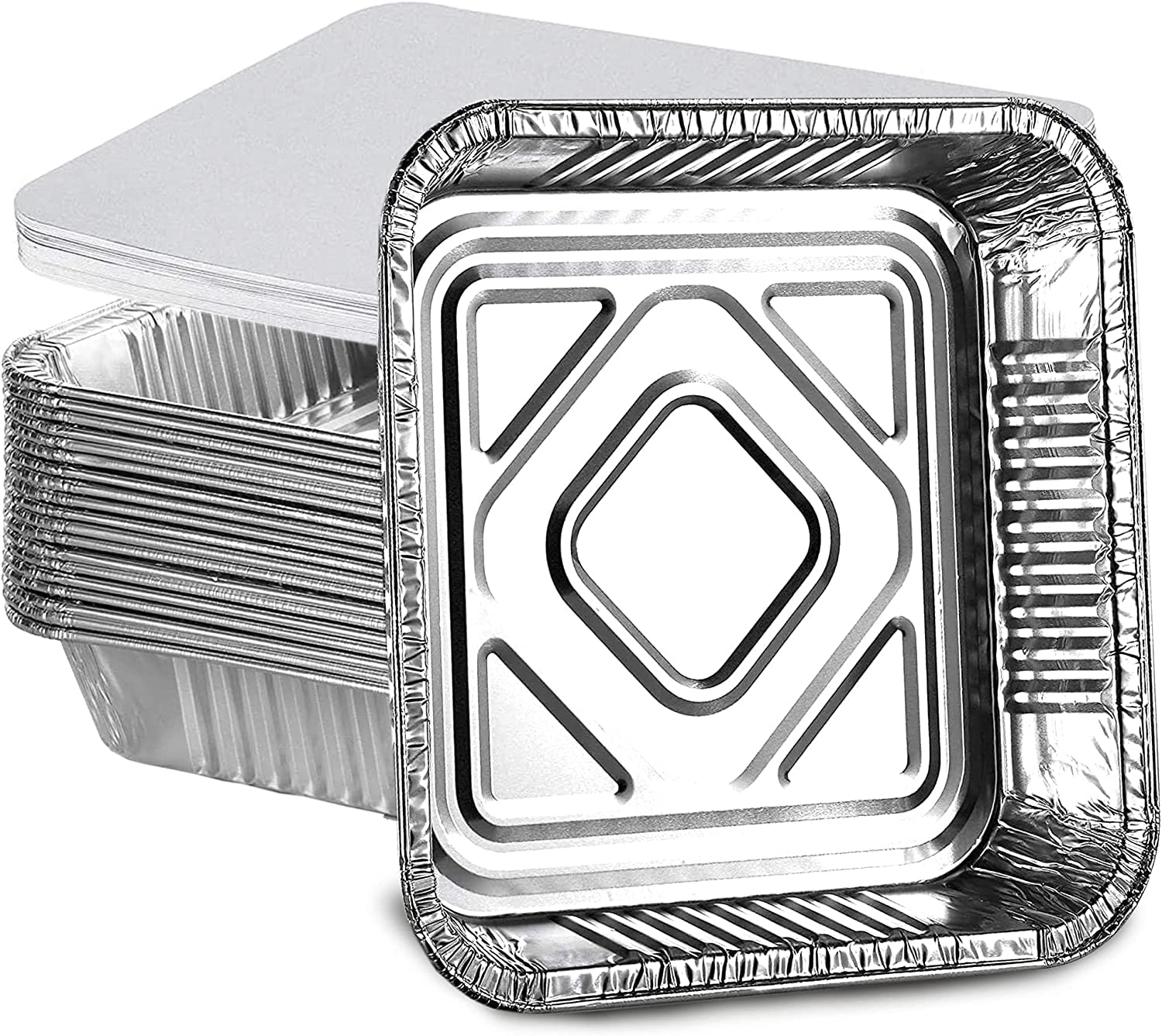 ReadySteadyServe Pack of 20 Square Aluminium Foil Trays with Lids | Heavy Duty Baking Cake Pans | Disposable Tins Trays | Portable Food Containers | for Roasting Oven Cooking | 24cm x 24cm 9x9 inch