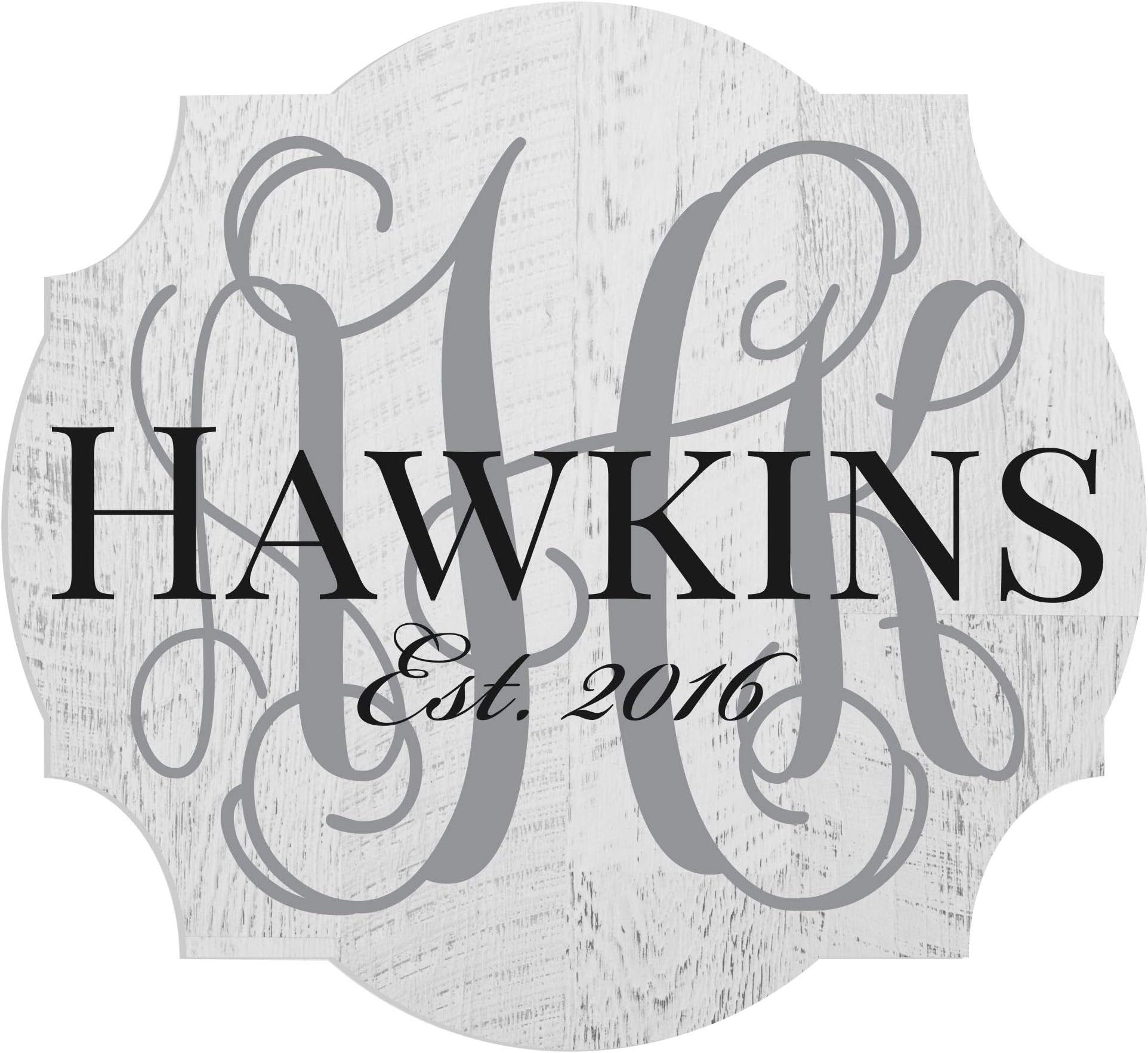 Personalized Printed Wood Family Name Sign Vine Monogram 18x20