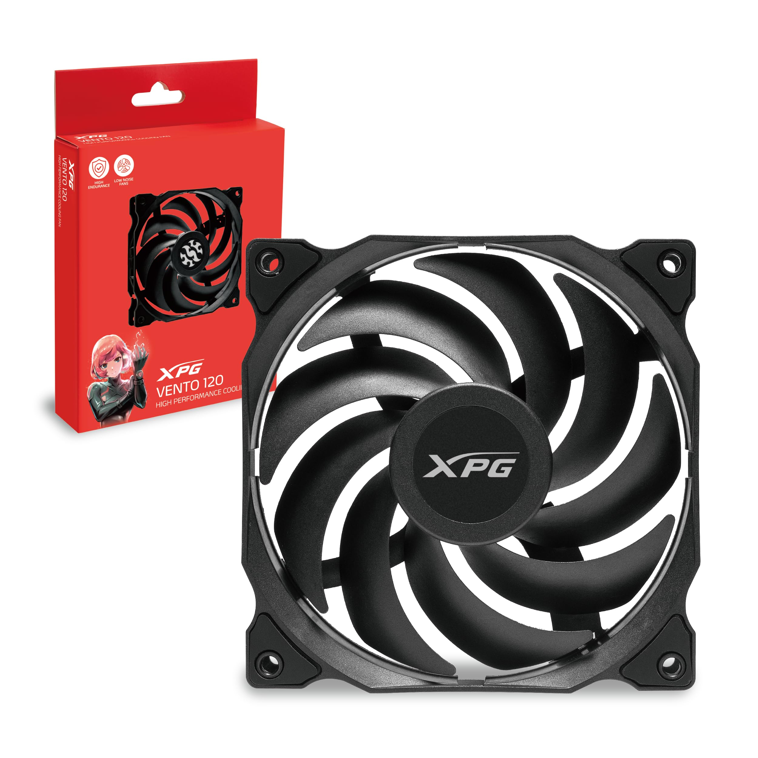 エックスピージー(XPG) XPG VENTO ケースファン 12cm 120mm [ 極静音23dBA 1200rpm ] VENTO120-BKCWW 120mm商品画像