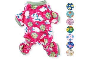FUNNYDOGCLOTHES Dog Pajamas Soft Warm Fleece Jumpsuit Cute Pet Clothes for Small and Medium Pet XXS - L (Hot Pink Cows, XS: Length - 10", Chest 12" - 16")