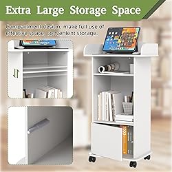 Qriocioa Podium Stand with Wheels Wooden Lectern