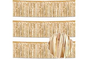 LANTIANCHEN 3 Pack 10 Ft Champagne Gold Foil Fringe Garland Metallic Streamers Tinsel Banner Wall Hanging Garland Backdrop for Parade Floats, Halloween, Christmas, Thanksgiving, New Year Party Decorations