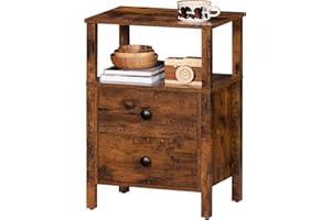 Lerliuo Night Stand, Small Nightstand with 2 Wood Drawers and Storage Shelf, Rustic Bedside Table with Wooden Frame, Vintage Brown Couch Bed Side Table for Small Spaces, Retro Nightstands for Bedroom