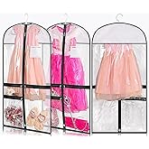 Kimbora Clear Dance Costume Garment Bag for Dancers 3 Zippered Pockets Kids Embroiderable Competitions Bags, Clothes Cover for Girls Dress(3 Packs)