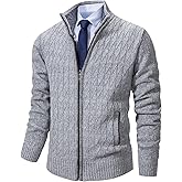 XinYangNi Men's Cardigan Sweaters Knit Zipper Casual Slim Fit Stand Collar with Full Zip and Pockets